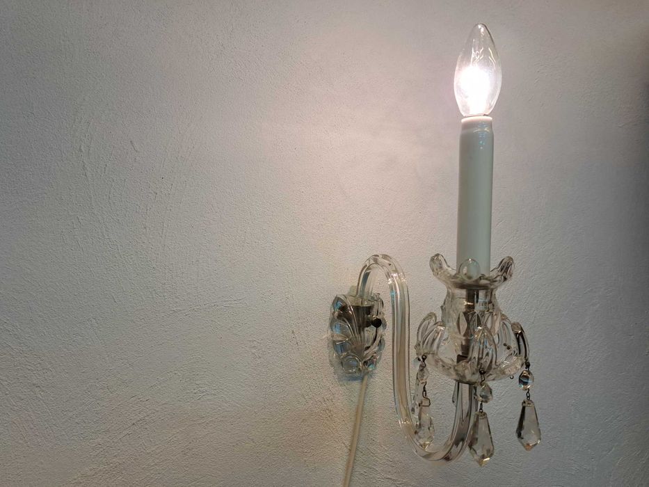 Kinkiet szklany kryształowy pojedynczy jednoramienny