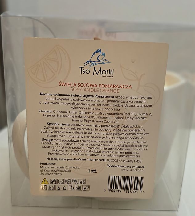 Tso Moriri duża świeca sojowa w kubku pomarańcza