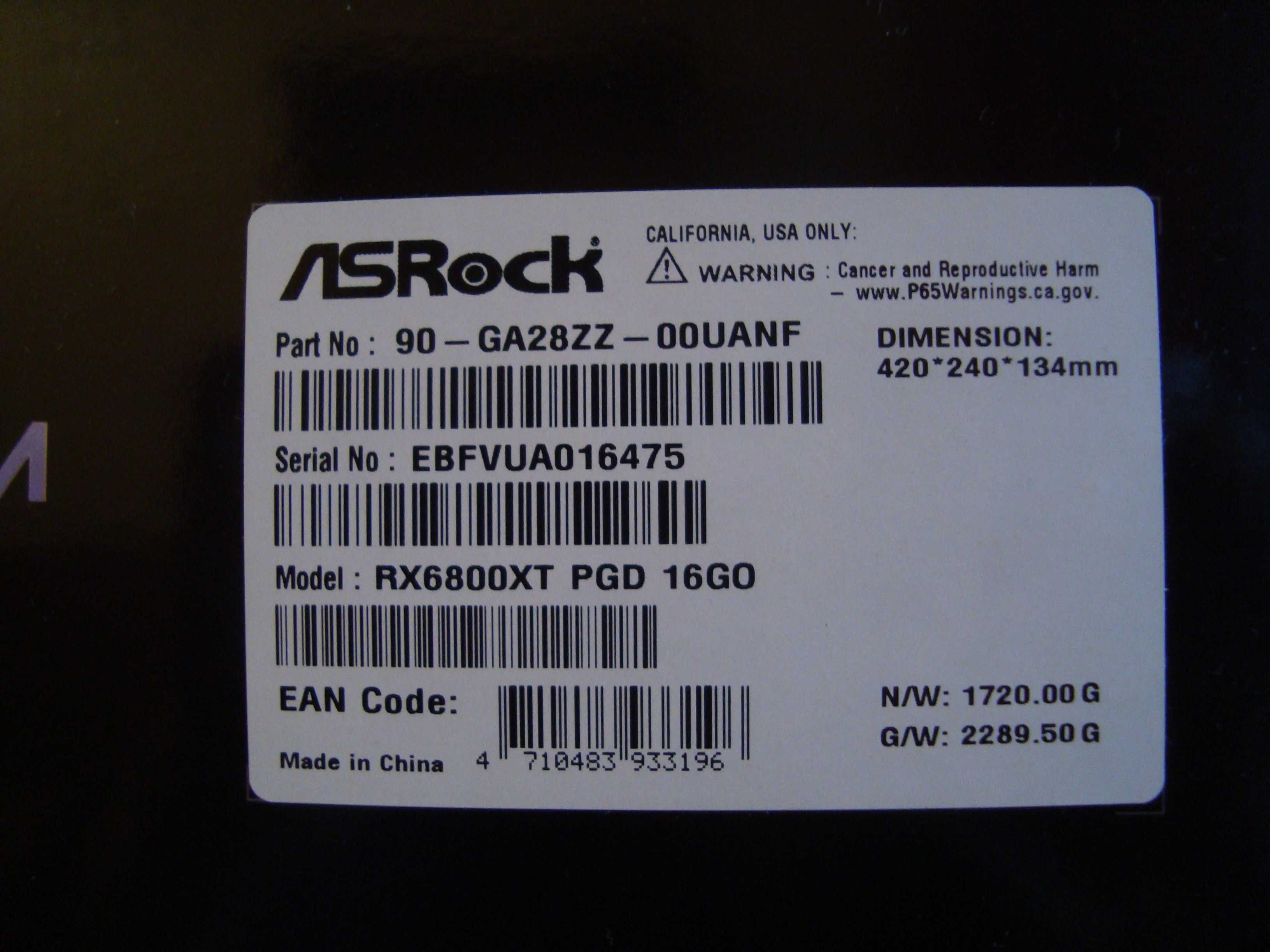 Продаю ASRock Radeon RX 6800 XT Phantom Gaming D 16G OC