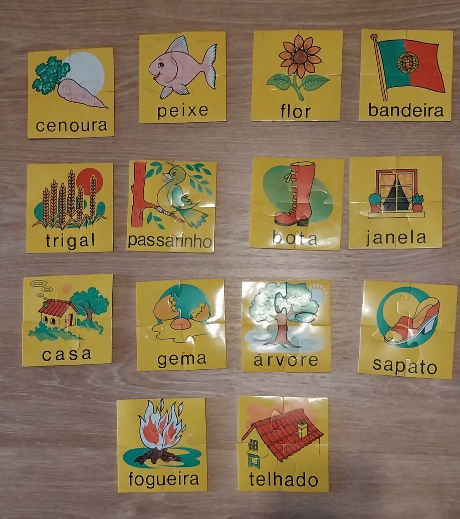 Conjunto de 14 puzzles portugueses antigos para criança