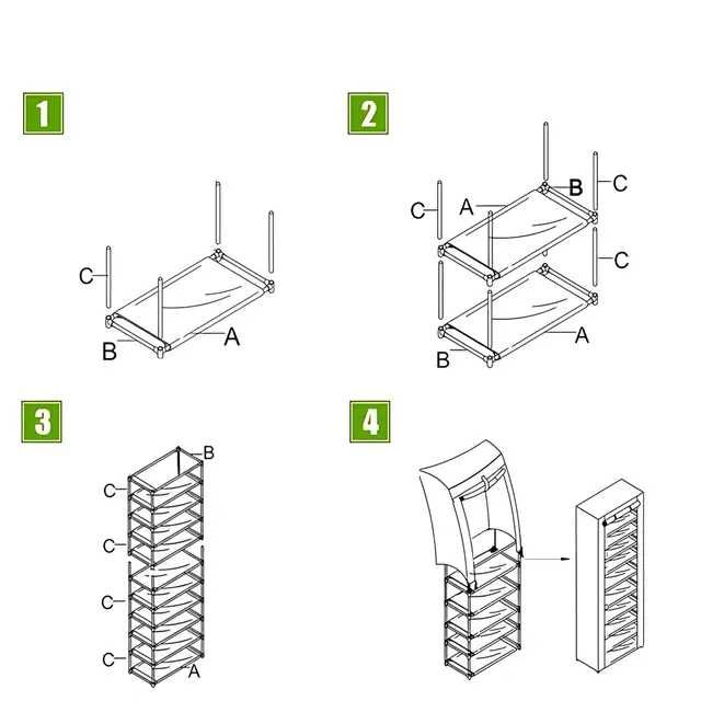 Складной тканевый шкаф для обуви JBI TOPY – 9 полок, 158×58×30 см