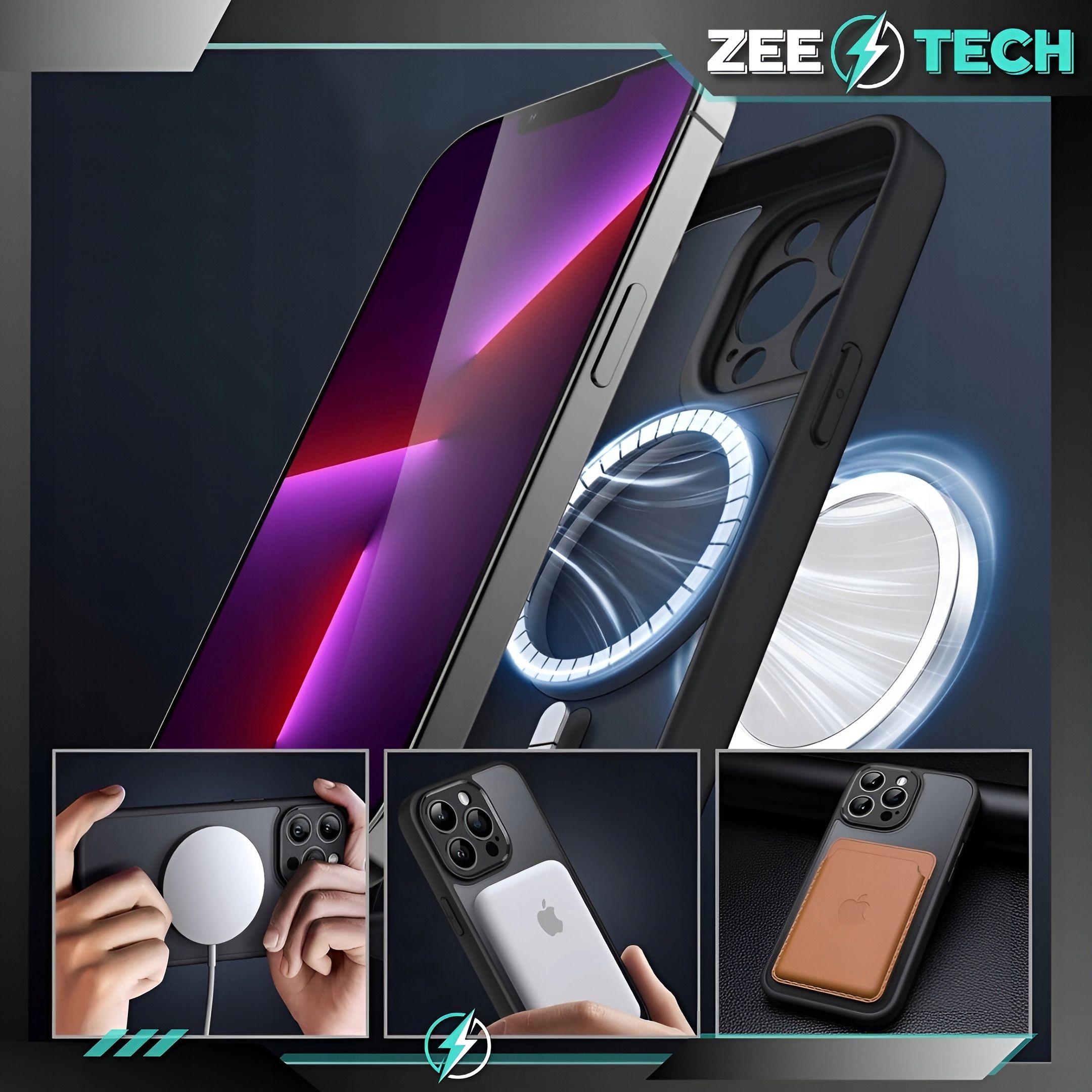 Etui Do Iphone 14 Pro Magsafe Czarne Case Pancerne Osłona + Szkło