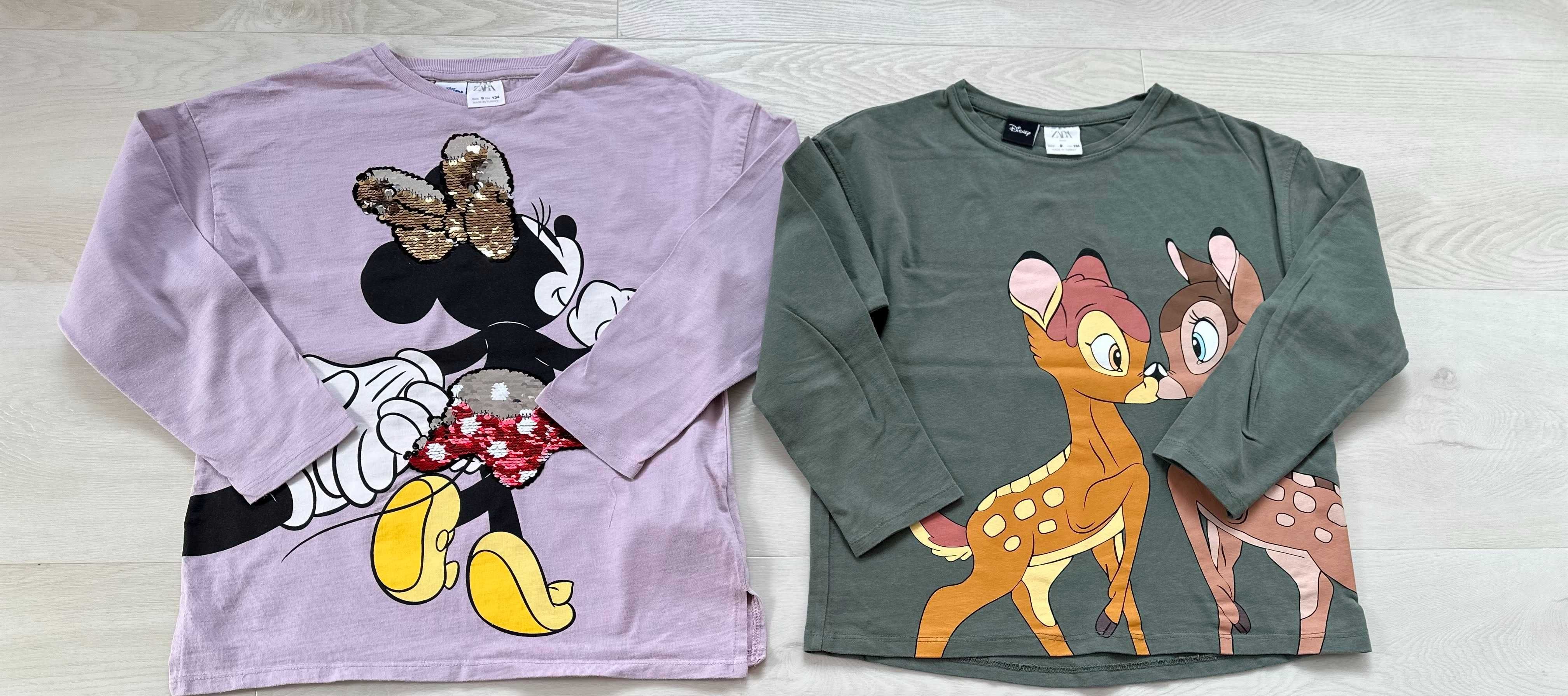 2 bluzeczki Disney ZARA Minnie Bambi 134 9 lat stan idealny