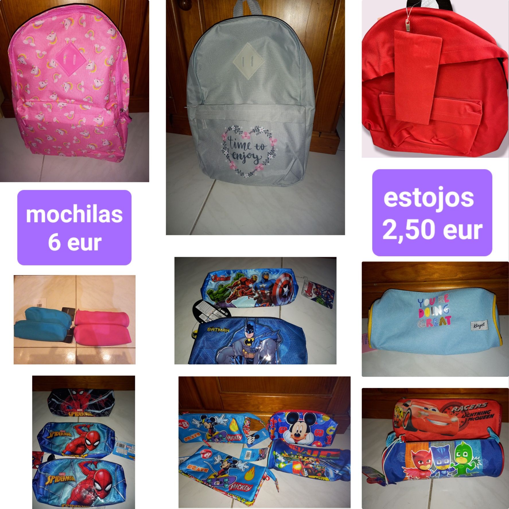 Mochilas e trolleys infantis novos pequenos e médios