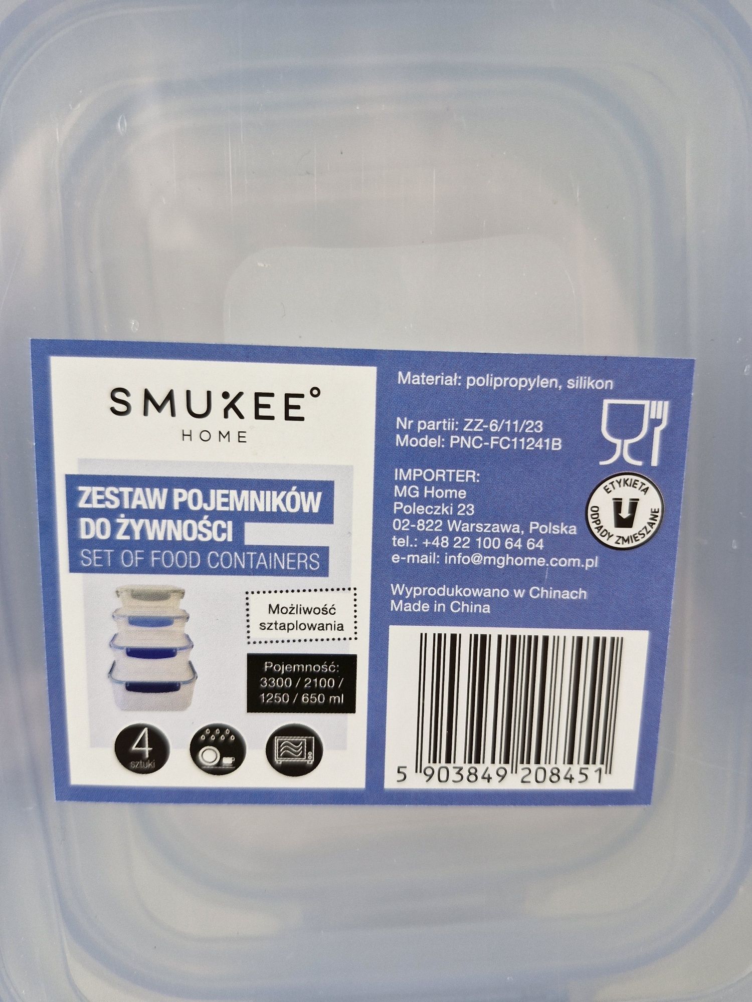 Zestaw 4 Pojemników do Przechowywania Żywności 650ml-3300 ml Zatrzask