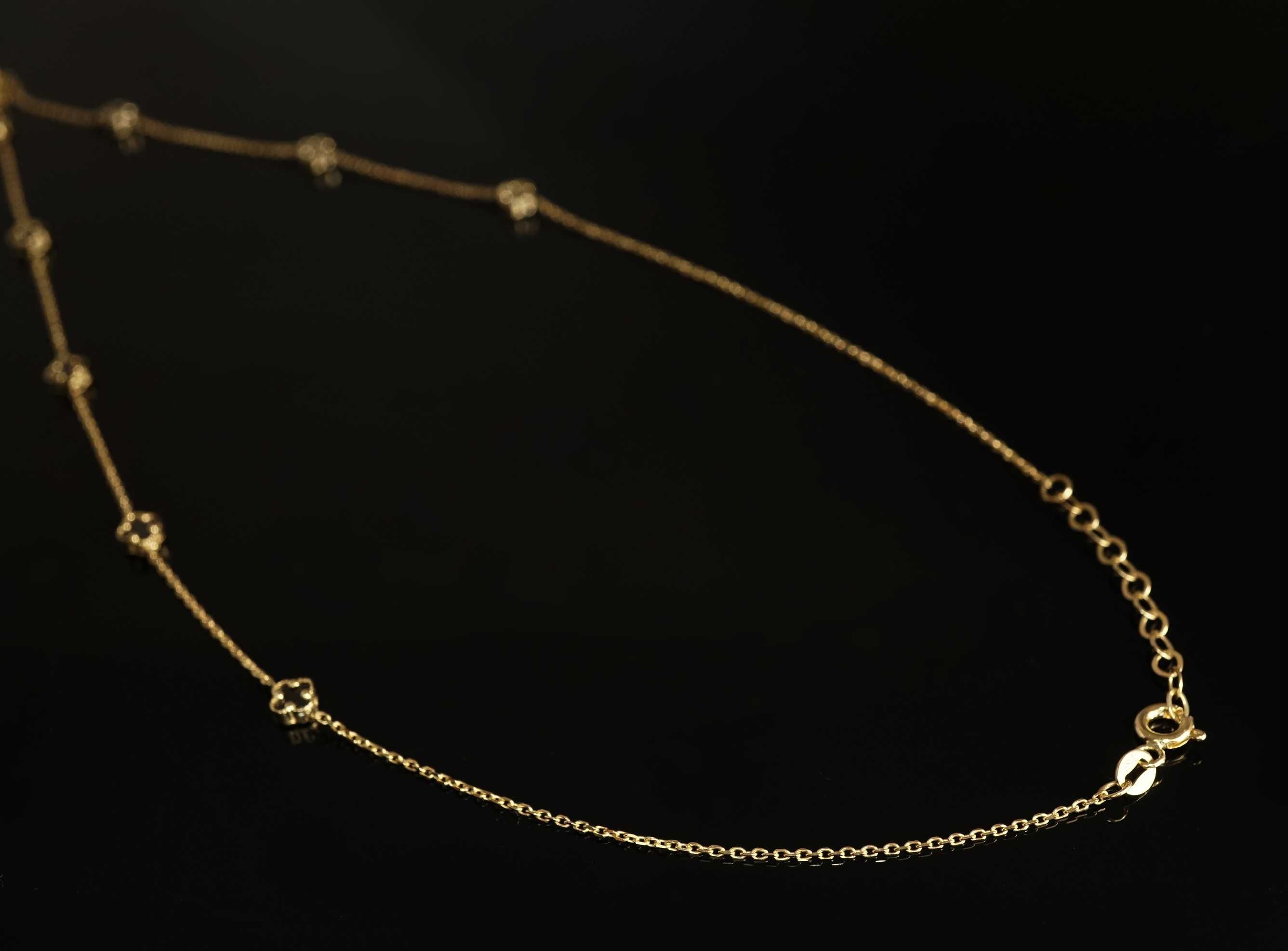 Złoto 585-Złoty łańcuszek damski z koniczynkami