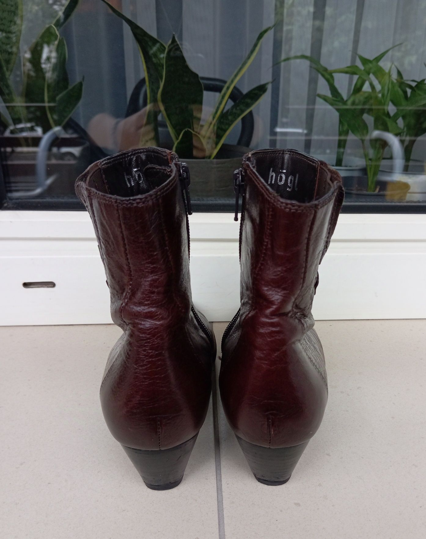 Skórzane brązowe buty botki, Hogl, rozmiar 37,5