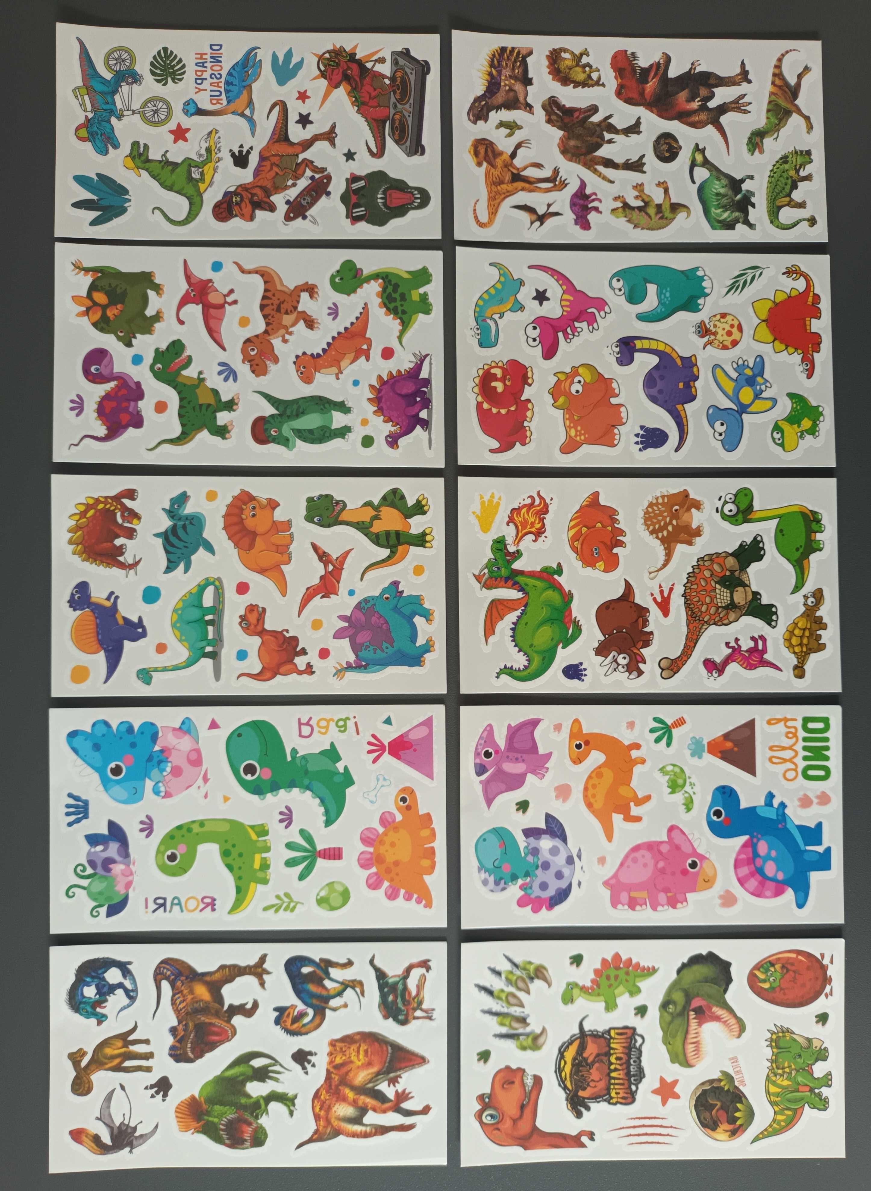 Śliczne tatuaże dziecięce DINOZAURY aż 10 arkuszy!