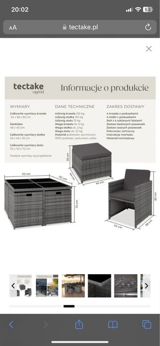 Zestaw ogrodowy tarasowy stół krzesła meble wypoczynkowe  nowe