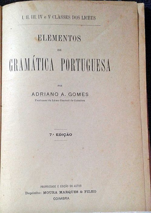 Adriano A. Gomes (1927) Elementos Gramática Portug. 7ª Ed IncluiPortes