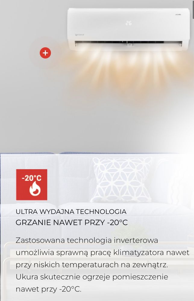 Klimatyzacja z montażem Rotenso Ukura X funkcja grzania i  3,5 KW