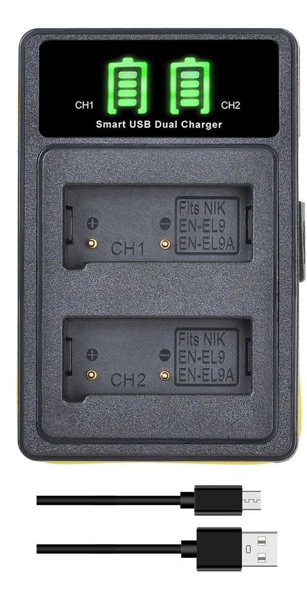 Carregador duplo de baterias EN-EL9, para Nikon