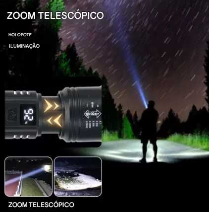 Forte Poder Lanternas LED, Tocha Tática, Display Luz, Carregamento USB