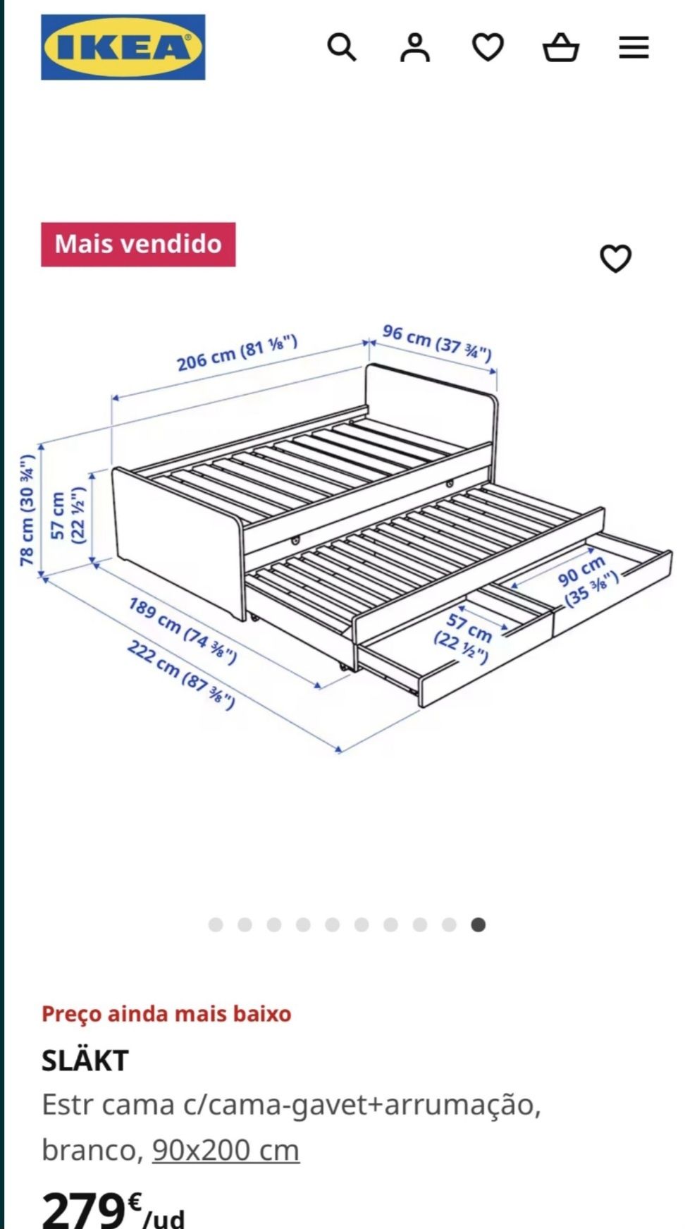 Cama dupla Ikea com gavetas e 2 colchões