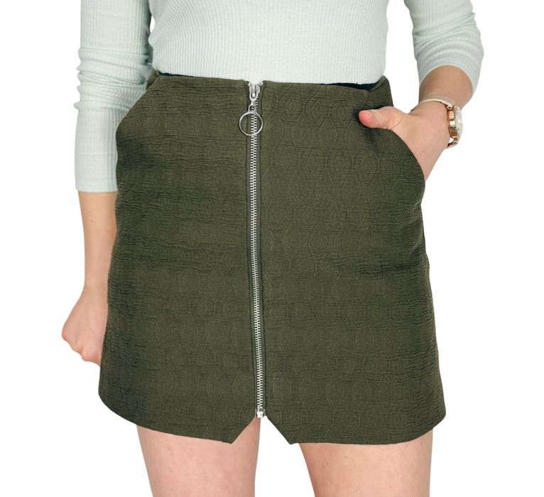 Ciemnozielona spódnica mini z ozdobnym suwakiem S 36 Topshop