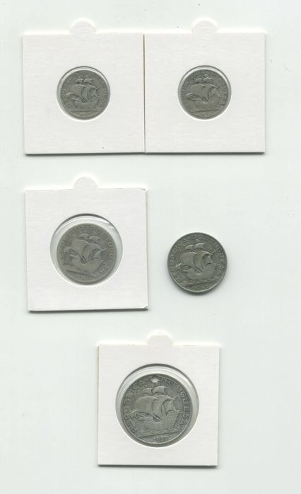 5 Moedas Caravela (2$50, 5$00 e 10$00) PRATA