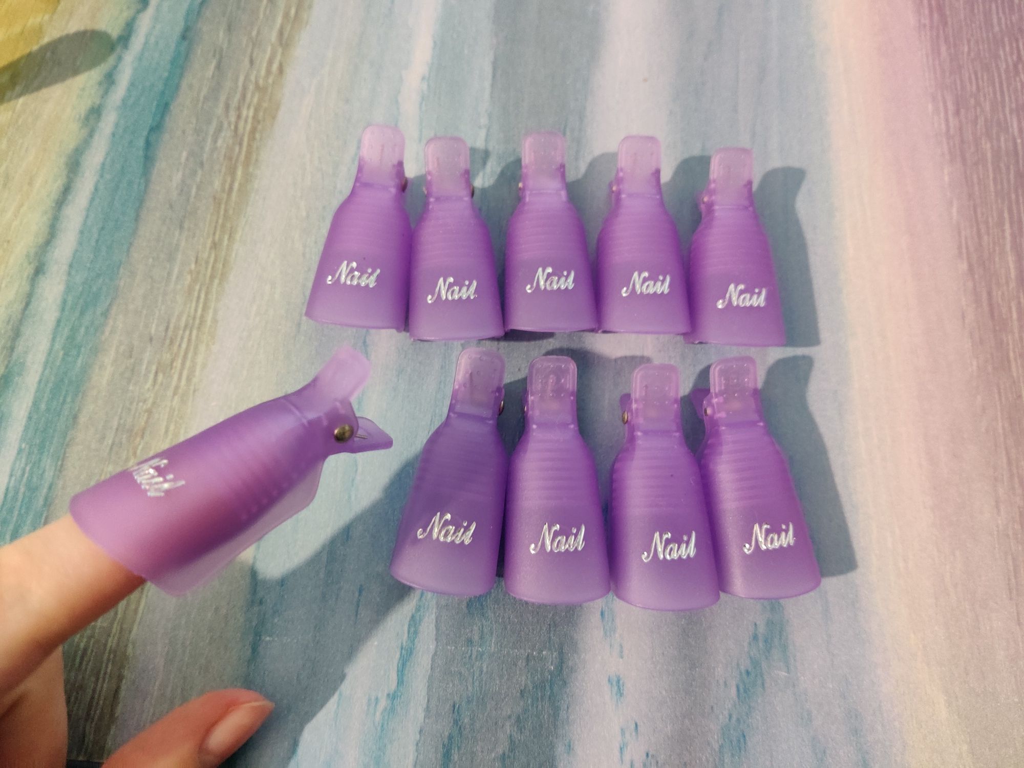 Кліпси пластикові багаторазові для зняття гель-лаку, фіолетові

- 10 ш