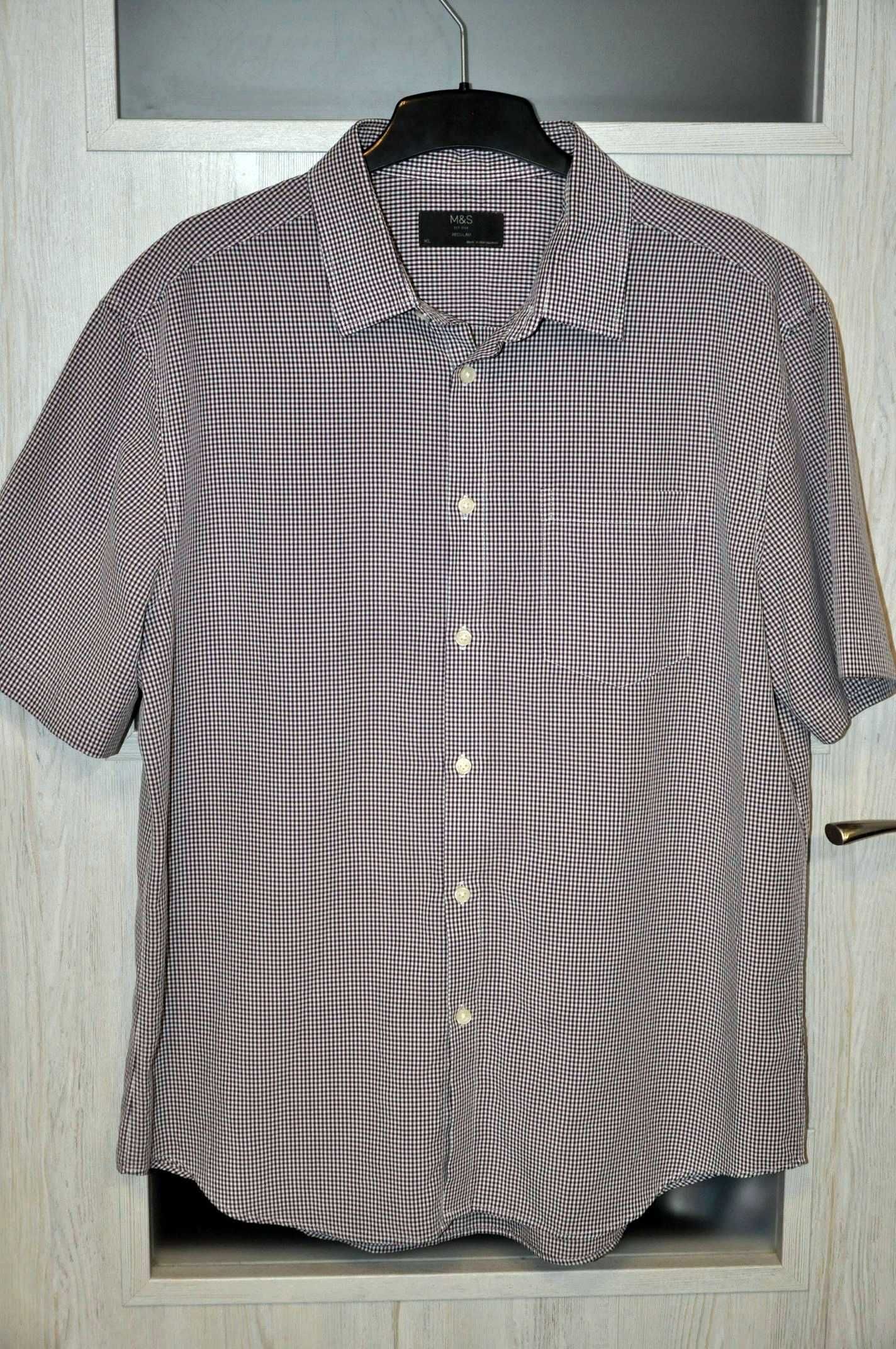Koszula męska biało-fioletowa w kratę Marks & Spencer r. XL