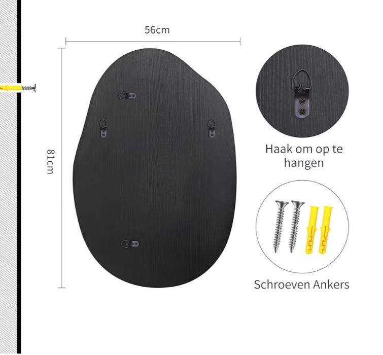 COFENY Asymetryczne lustro ścienne, dekoracyjne czarne lustro ścienne