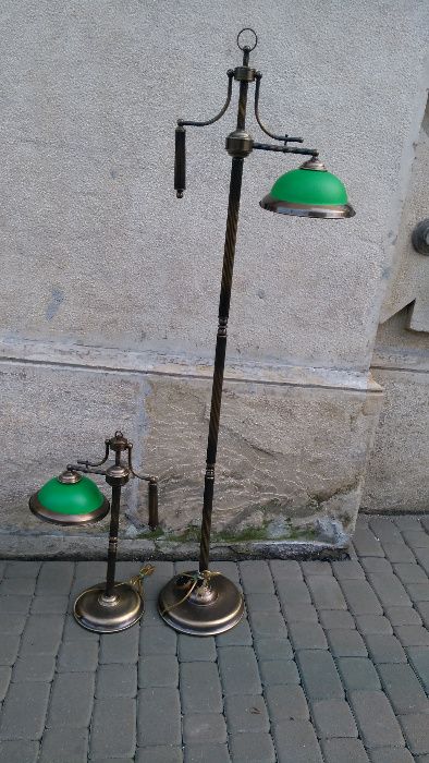 Komplet lamp stylowych , lampa biurkowa i lampa stojąca , metal , szkł
