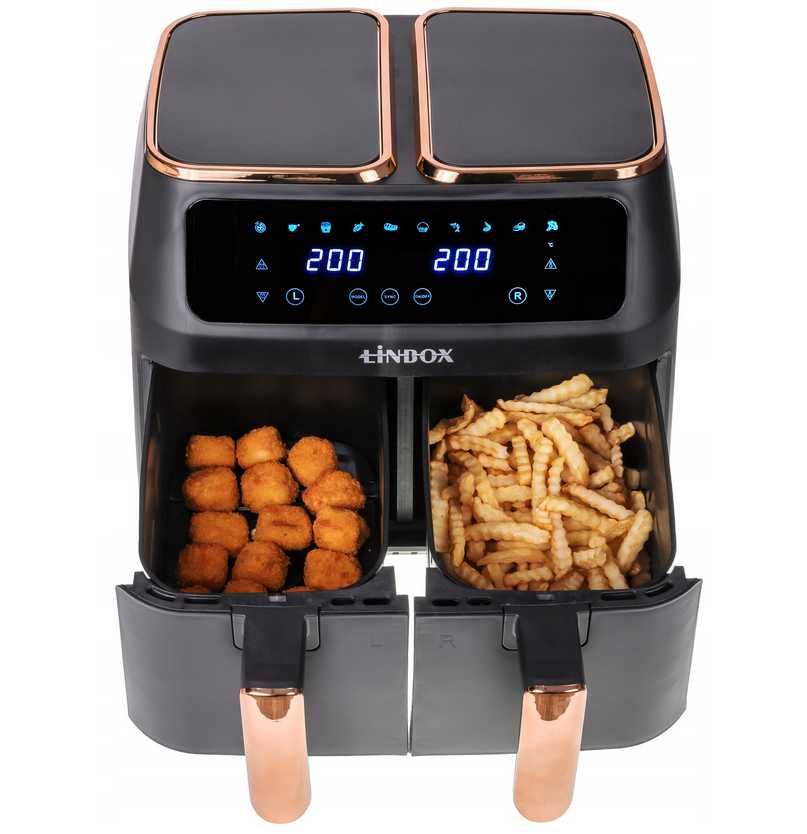 Frytkownica 2x4L / 2500W beztłuszczowa LINBOX Air Fryer  CZARNA