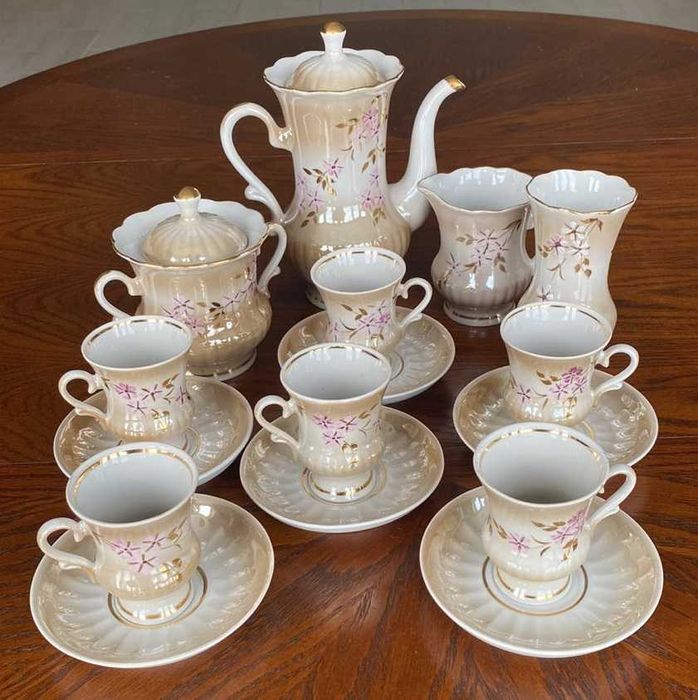 Сервиз кофейный "Цветущий персик" 16 предметов позолота Городница