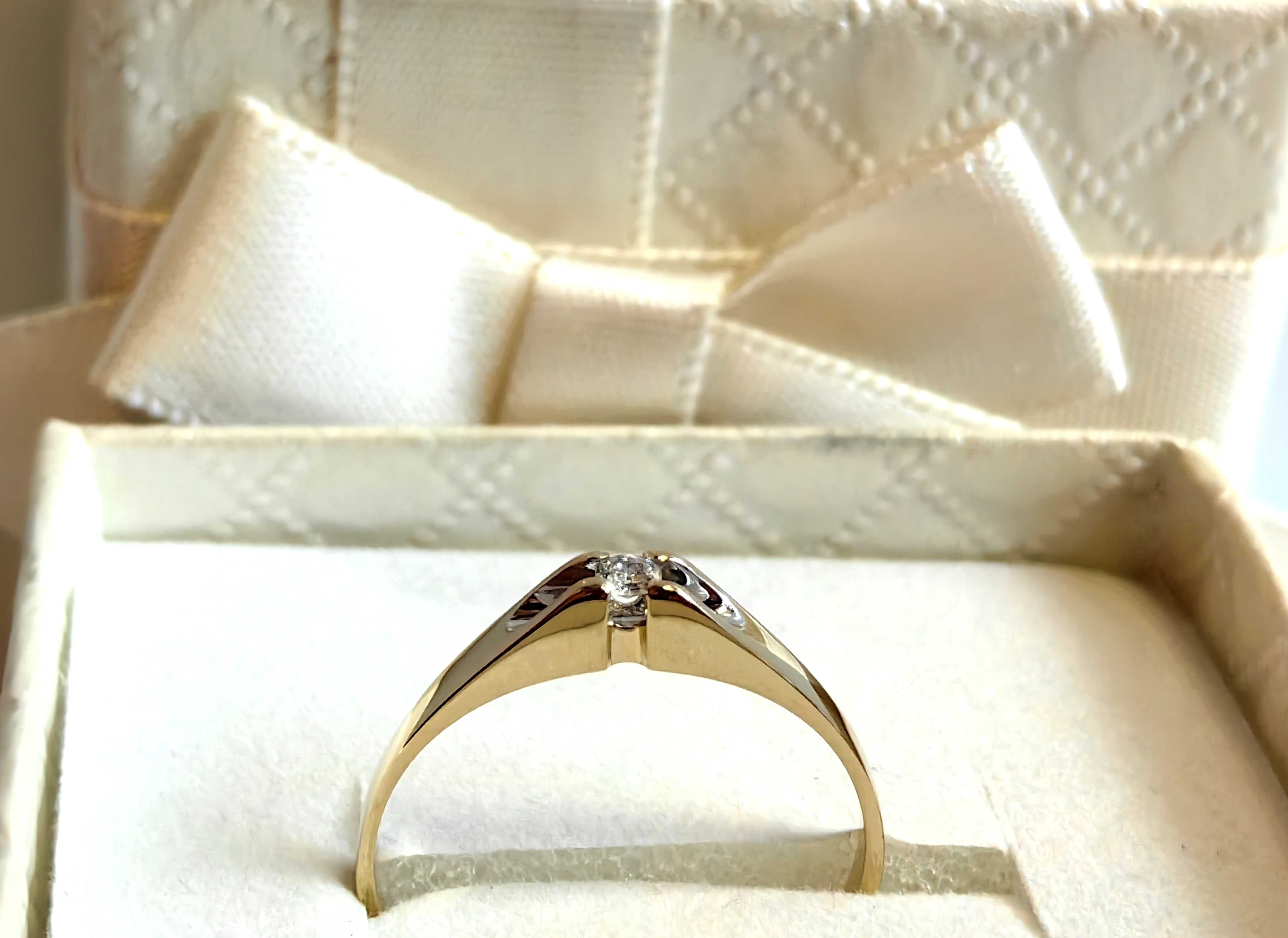 Złoty Pierścionek z Brylantem 585 14K Gold Brylant Diament Certyfikat