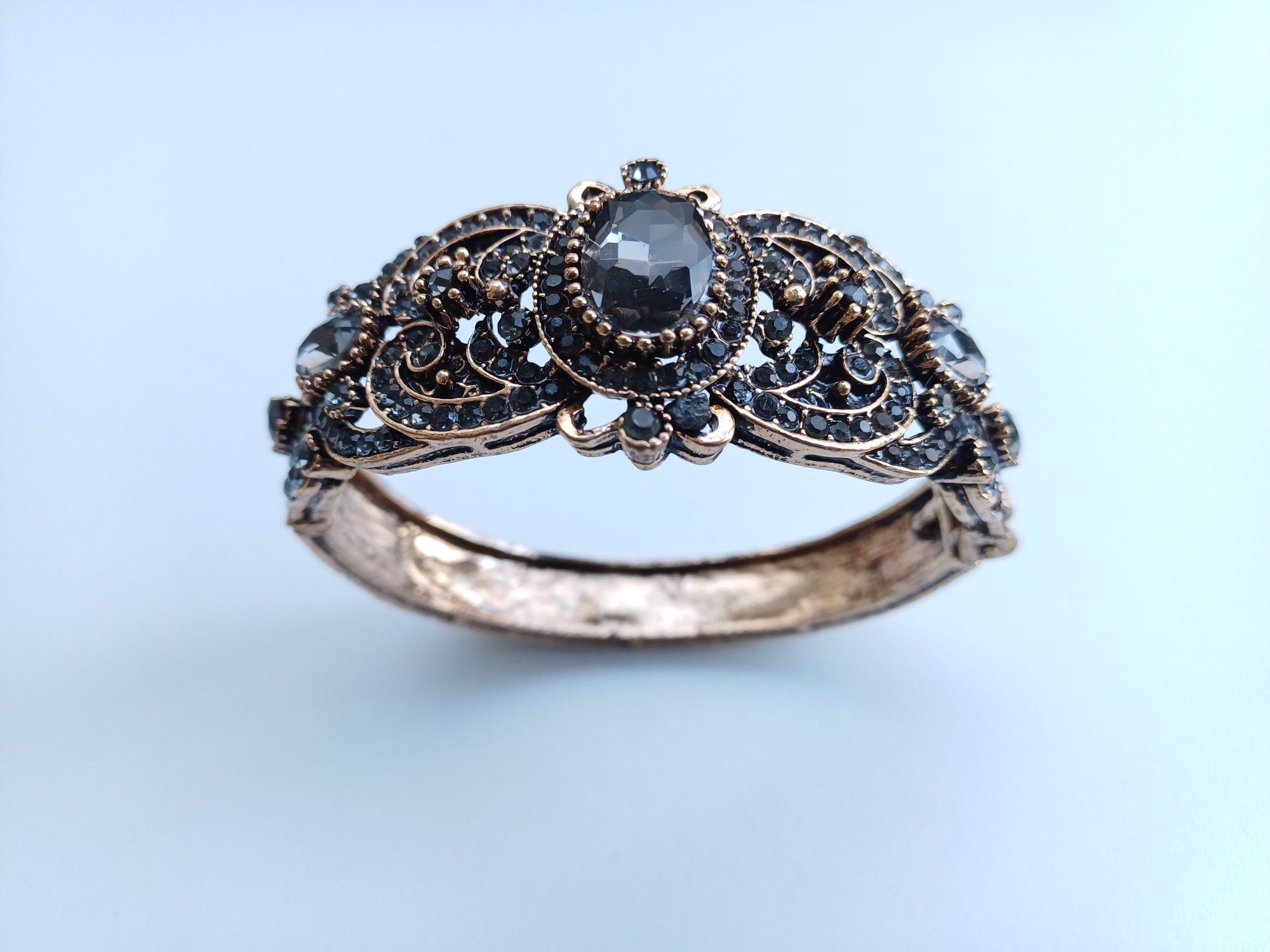 2 pulseiras de estilo turco vintage com brilhantes de cor cinza