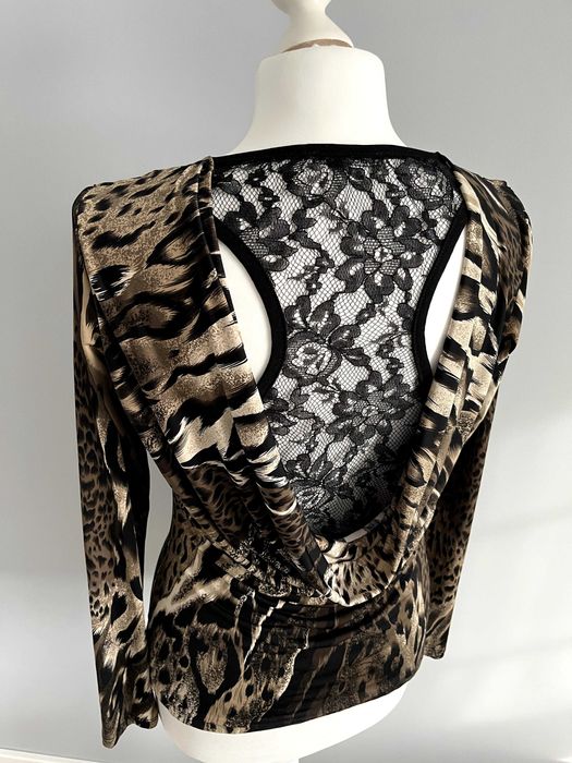 Seksowna bluzka w panterkę z koronką - rozmiar S