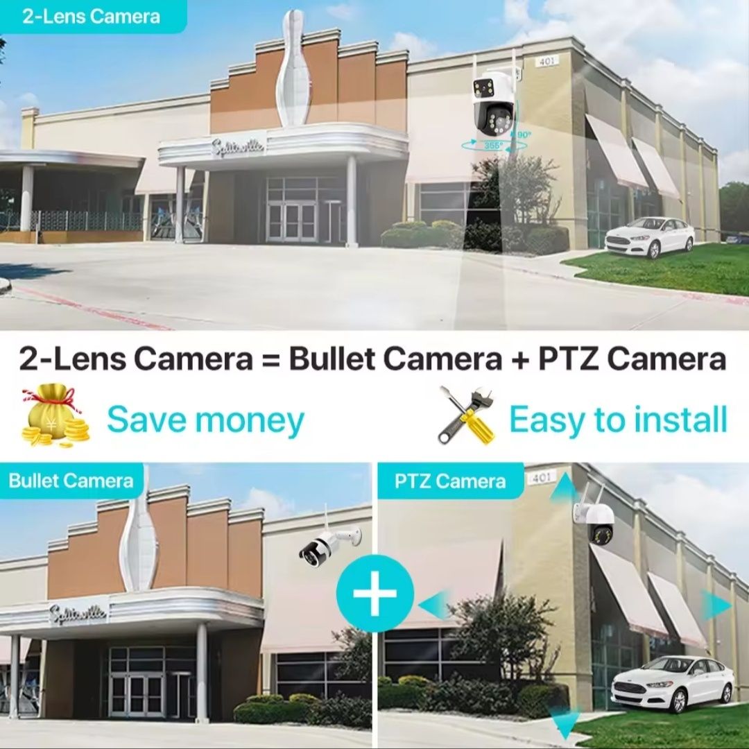Podwójna kamera zewnętrzna obrotowa 4K 8MP WiFi 128GB monitoring