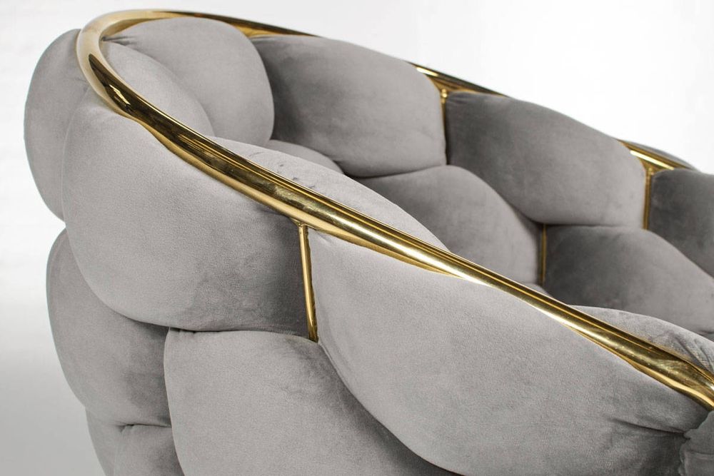 Nowoczesne Krzesło z Oparciem Szare Obicie Welurowe na Złotych Nogach