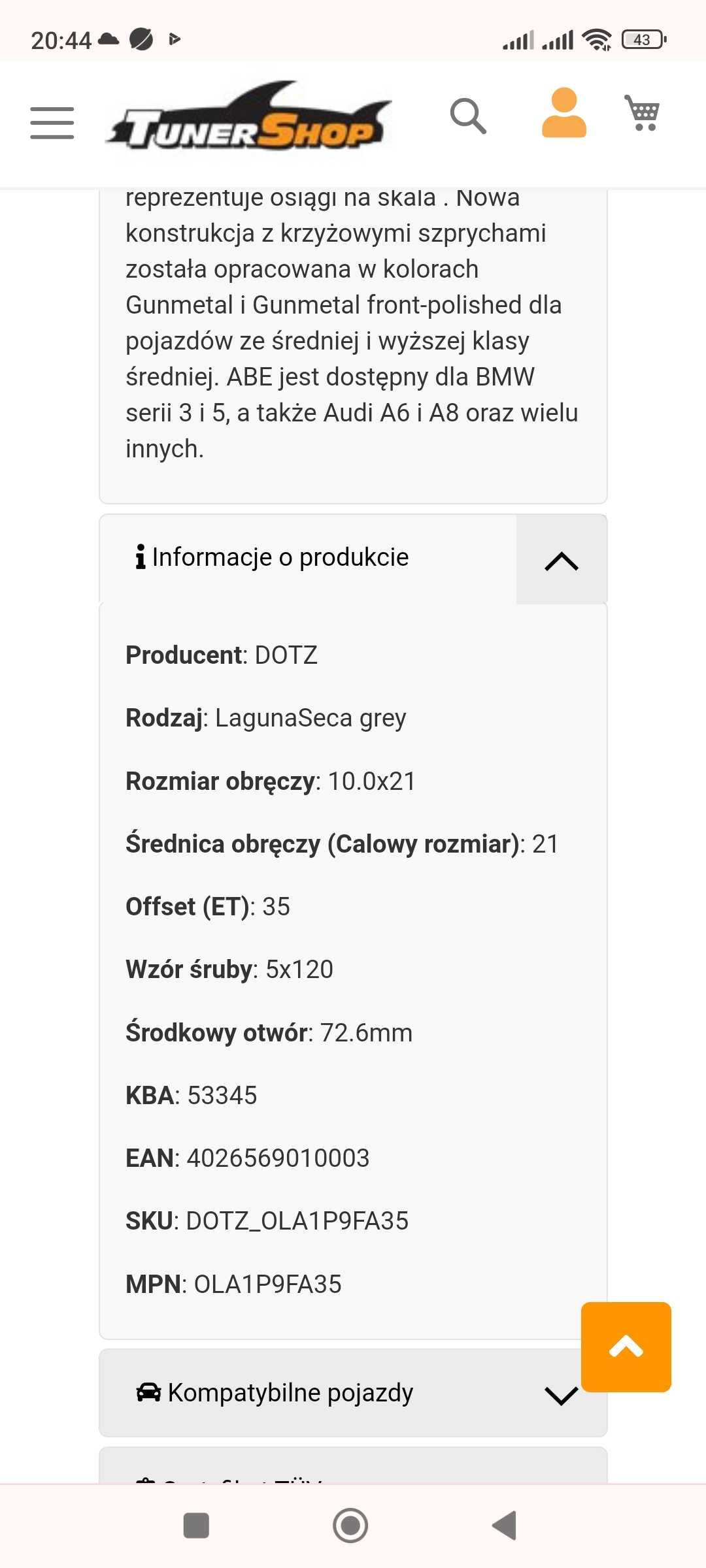 Felgi alu 21cali Dotz Lagunaseca grey Tesla Bmw 5x120 2sztuki et35