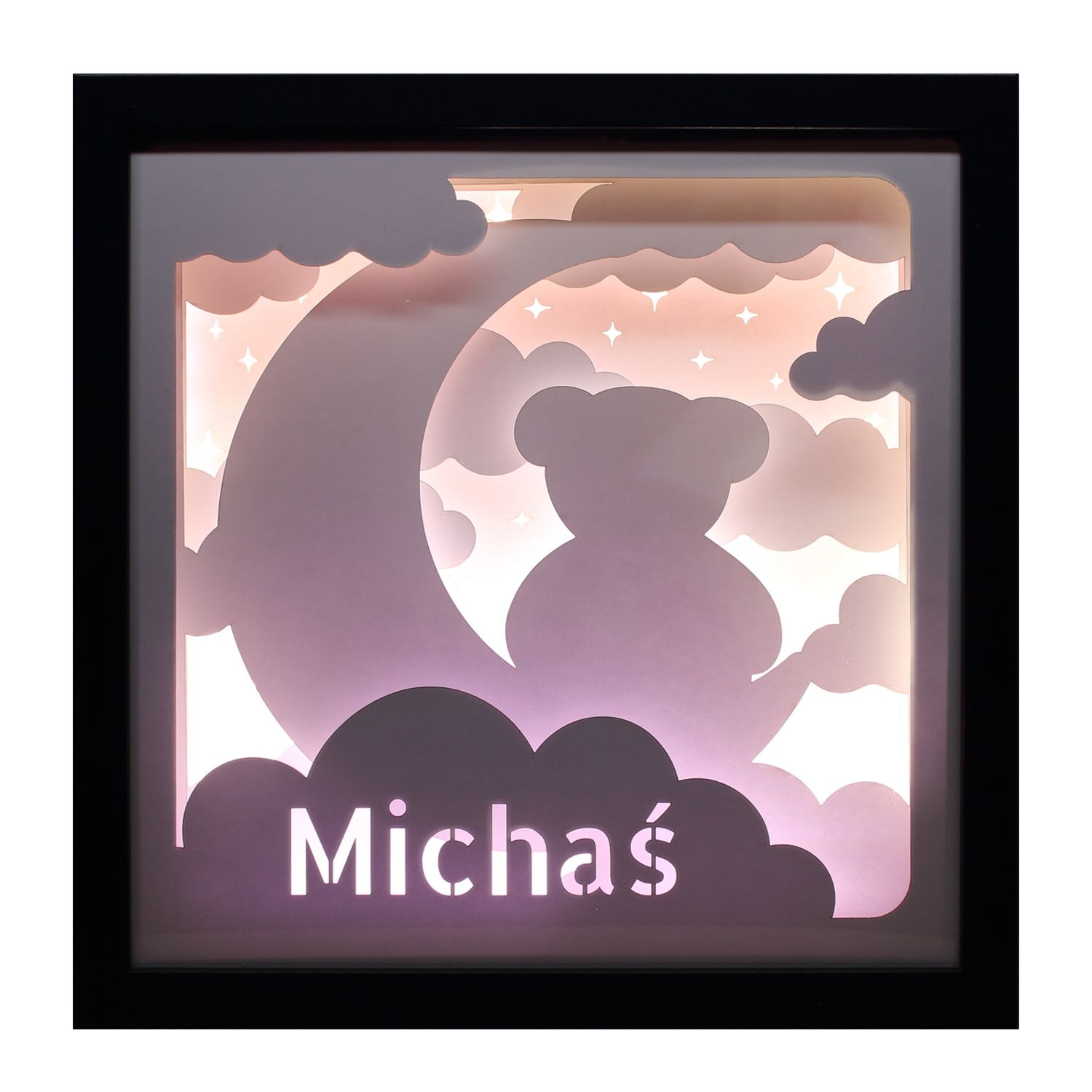 Lampka Nocna Ramka 3D Shadow Box LED Miś na Księżycu