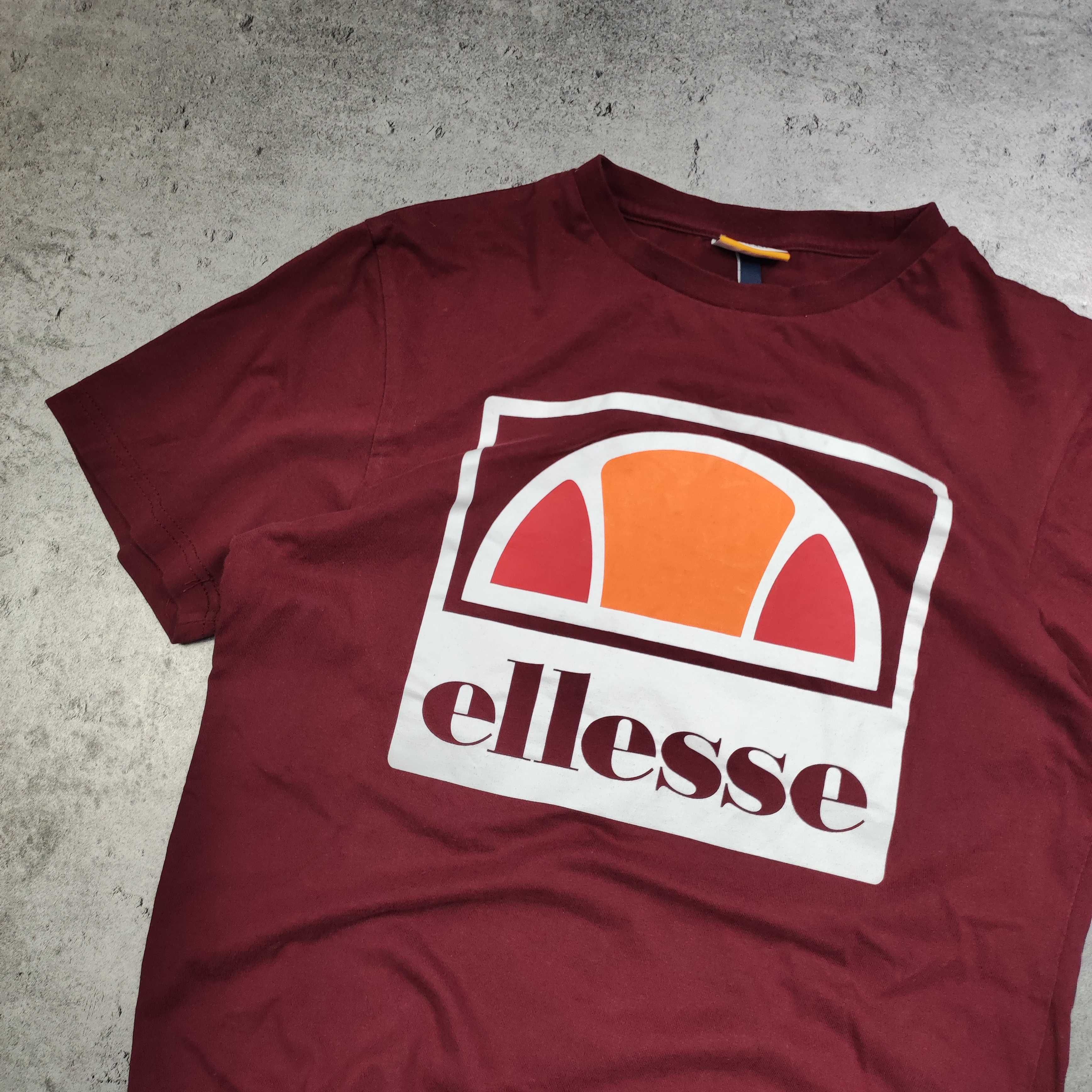 MĘSKA Koszulka Sportowa Bawełna PREMIUM Duże Logo Bordowa Ellesse