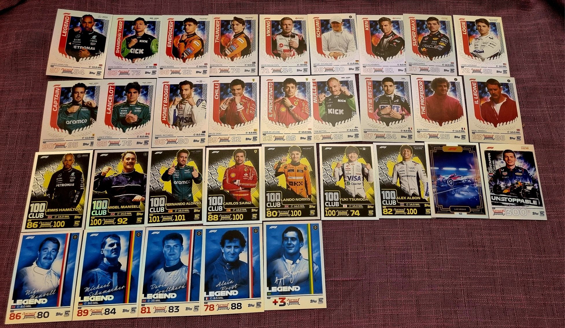 F1 - Karty F1 Topps Turbo Attax 2024 Gladiator, 100 Club, Legend, LE