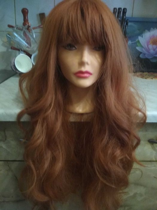 Перука цвет рыжый 50см. термо волос с имитaцией кожи головы