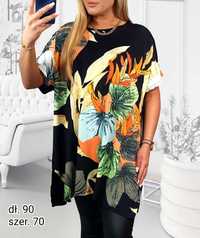 Czarna w kwiaty tunika damska plus size