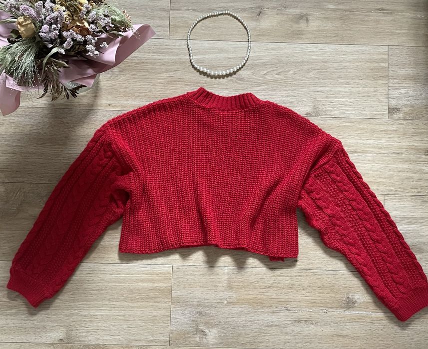 Sweter dzianinowy czerwony ciepły czerwony damski r. 34