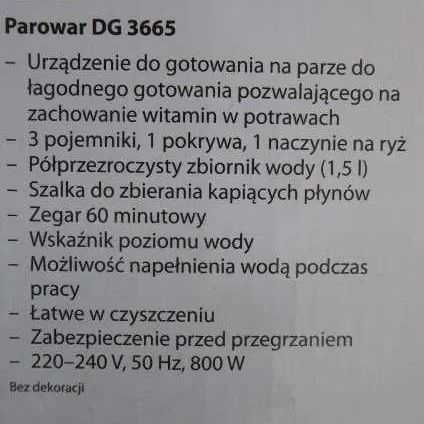 Urządzenie do gotowania na parze / Parowar 1,5 l biały 800 W