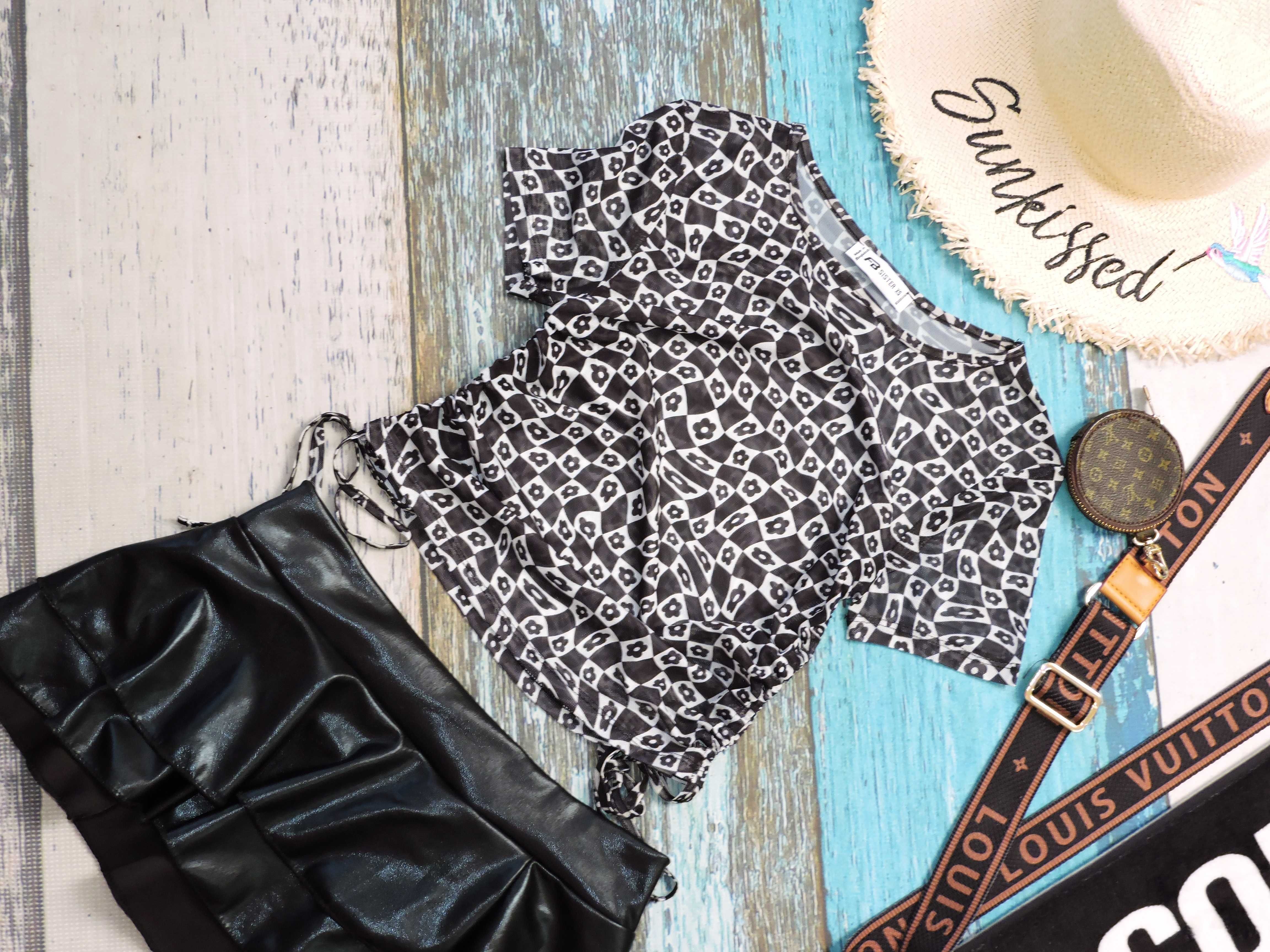 Fishbone Siateczkowy crop top marszczenia xs