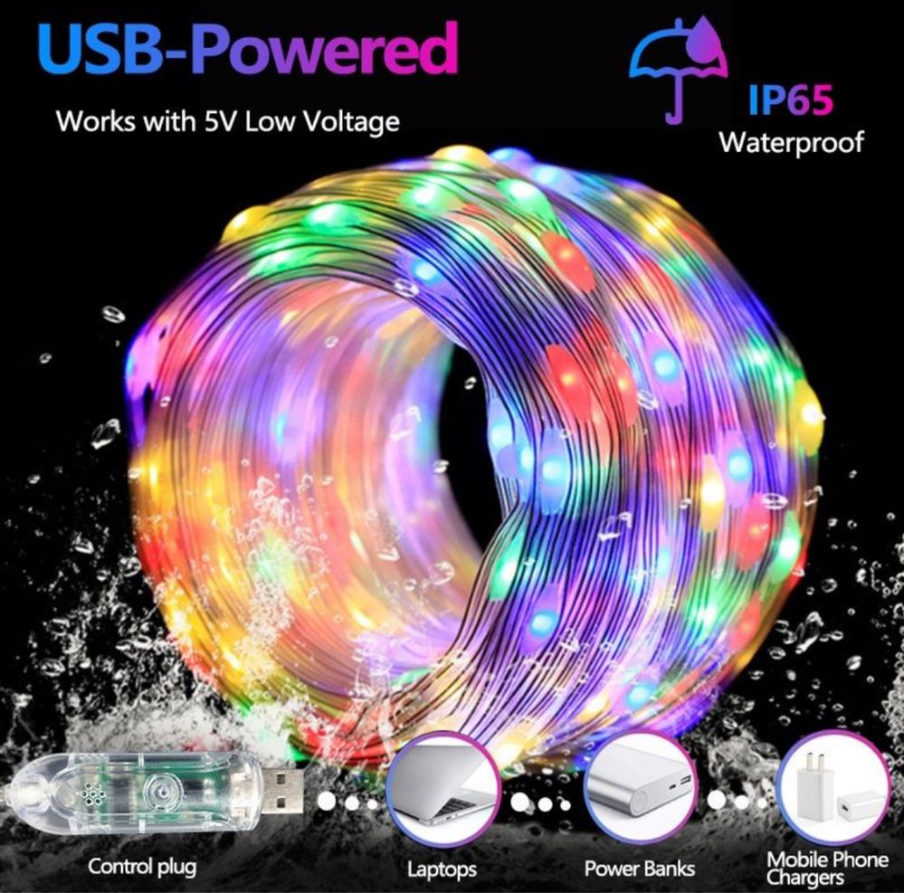 LED гірлянда RGB 10м USB bluetooth пульт