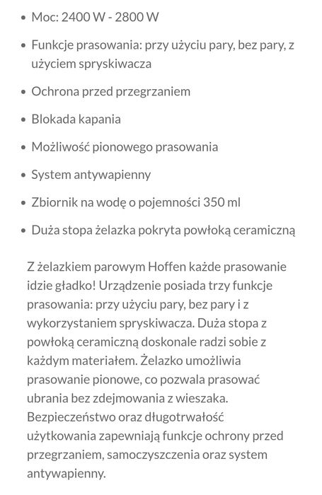 Żelazko parowe Hoffen