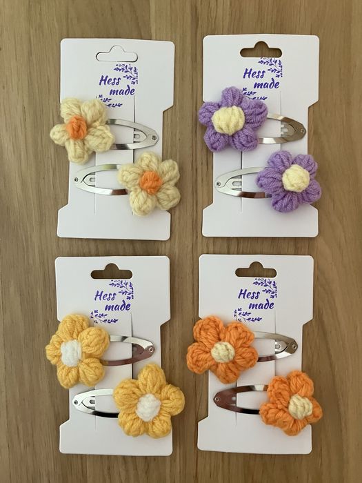 Spinki do włosów z kwiatuszkami handmade, szydełkowe Halloween jesień