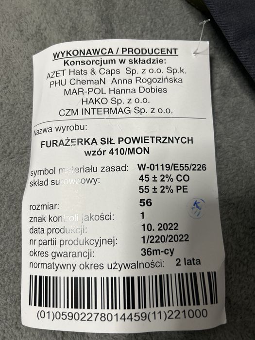 Furażerka pilota wz 410/MON