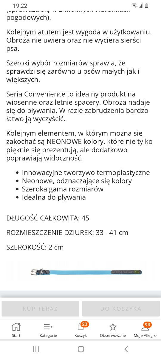 Turkusowa obroża dla psa Hunter S/M