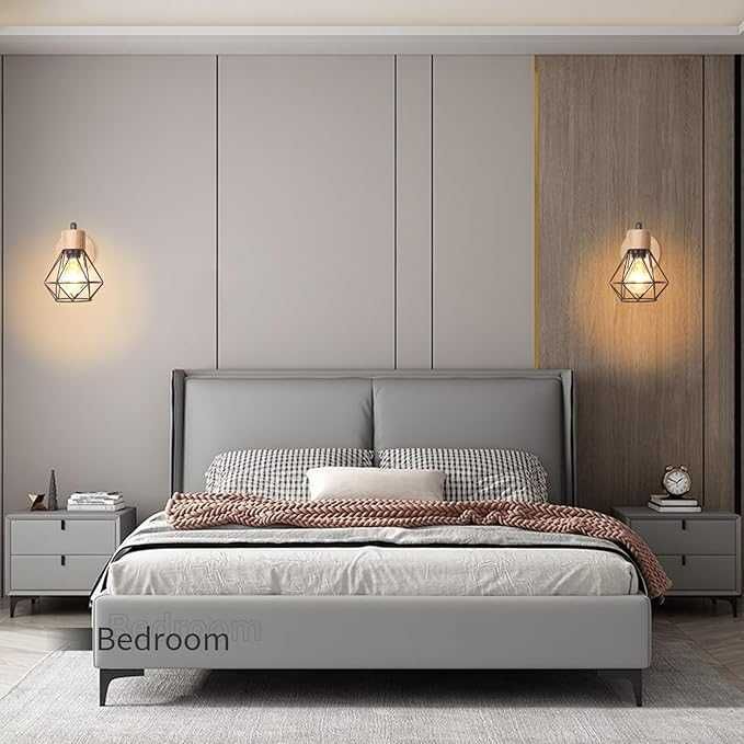 TOKIUS Zestaw 2 ściennych lamp z metalu i drewna, E27, regulowane