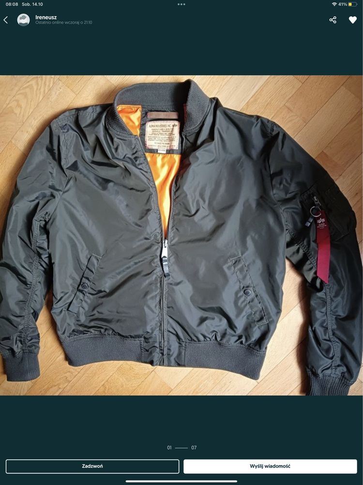 Kurtka alpha industries ma1 rozmiar xxxl nie ocieplana