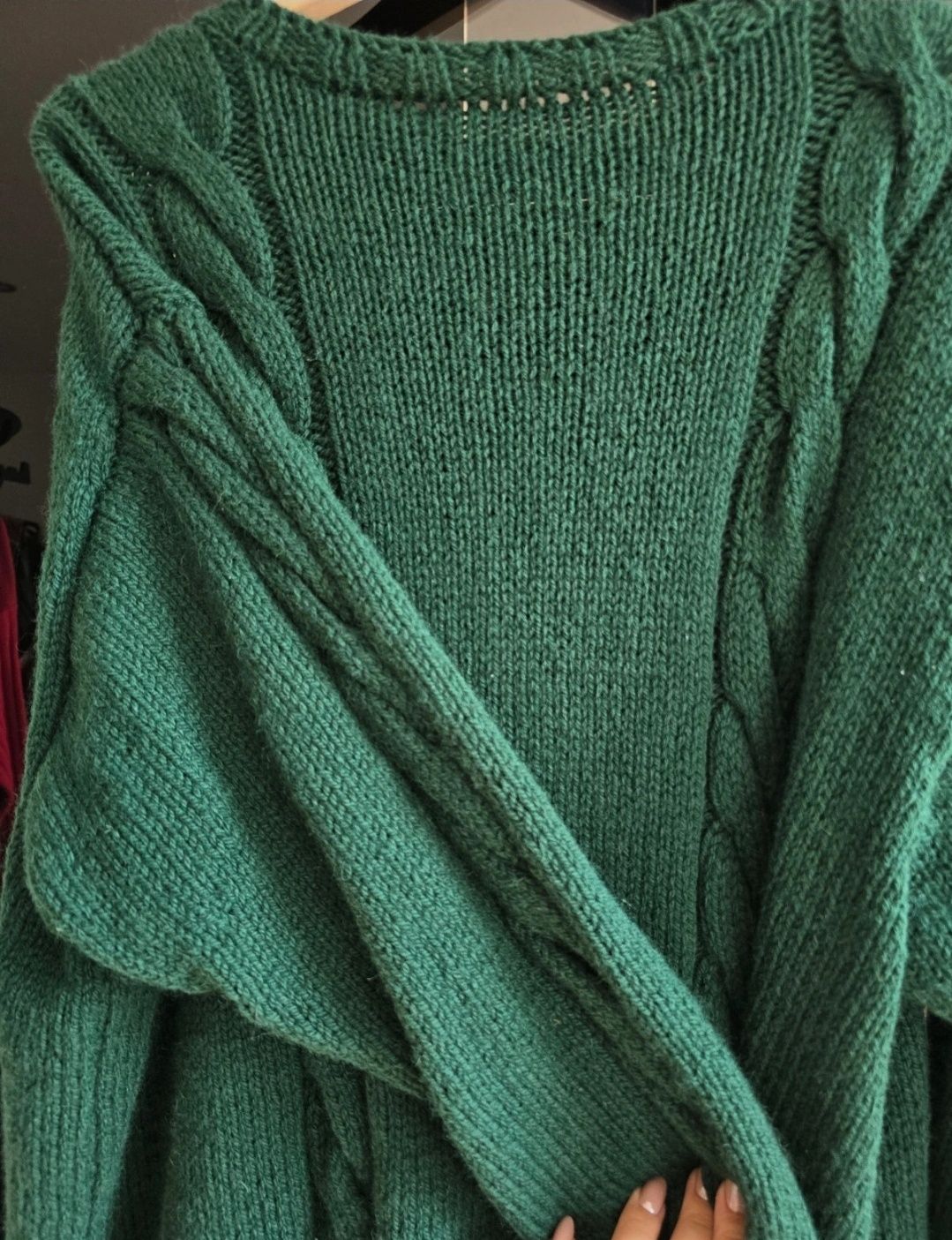 Sweter wełniany handmade plus size dziergany kardigan