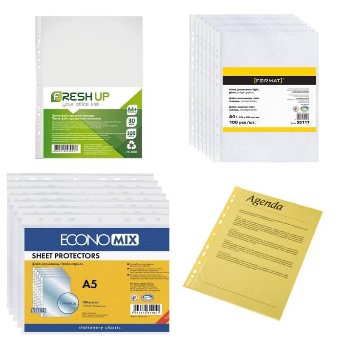 Канцтовари, Файли, папір для нотаток стікери, папки, скоби скріпки