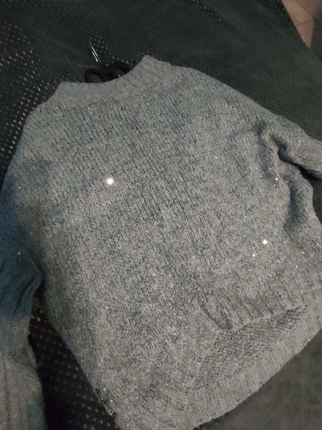 Nowy szary sweter oversize, cekiny Minouu do 120 biust